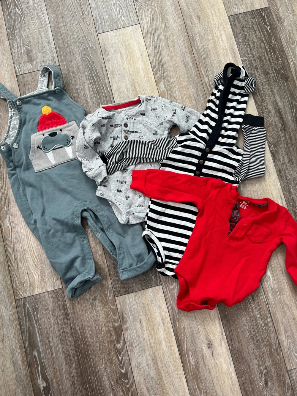 Bundle baby boy Christmas long sleeve bodysuits overalls